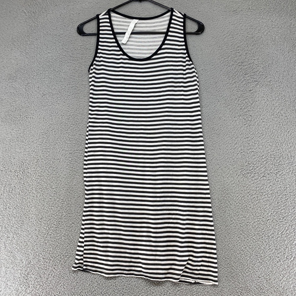 Inizio Tank Dress Womens Small Striped Stretch Soft Black White Sleeveless Beach